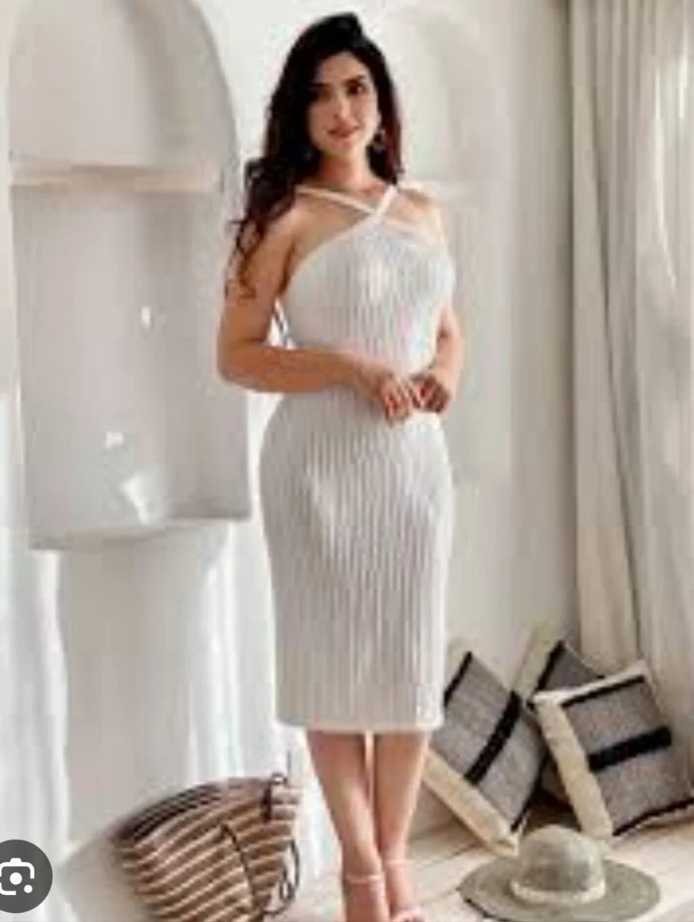 12th Tribe White Textured Halter Midi Dress - Women